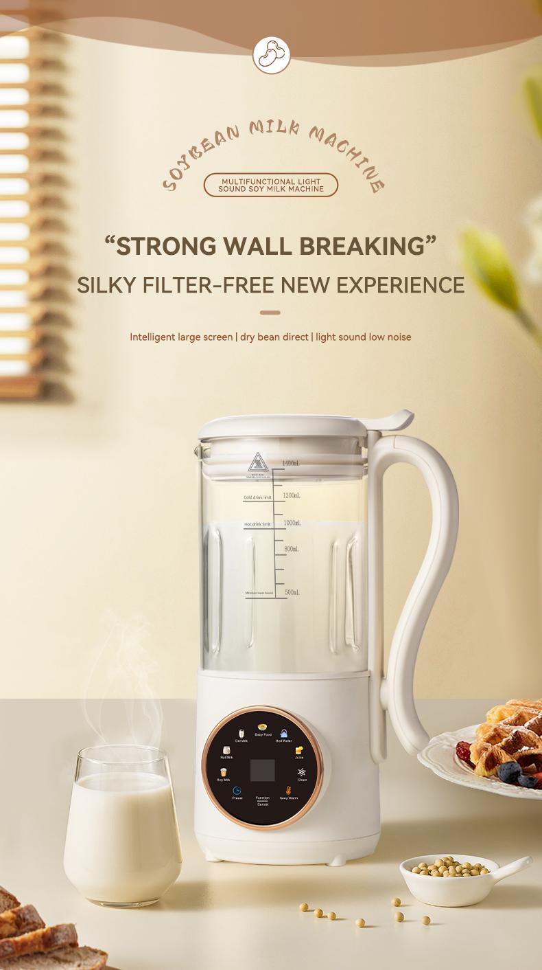 A breakfast essential for early risers! Stainless steel blades — 47.34 oz nut, milk, soy, and oat grinder; built-in heating baby food warmer; delayed start safety features; multifunctional blender for juice and almonds, no batteries required.