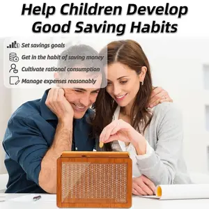 Larger Size Wooden Unisex Piggy Bank, Cash Vault Kakeibo Savings Challenge Box, Educational Maths Toy Gift for Adults