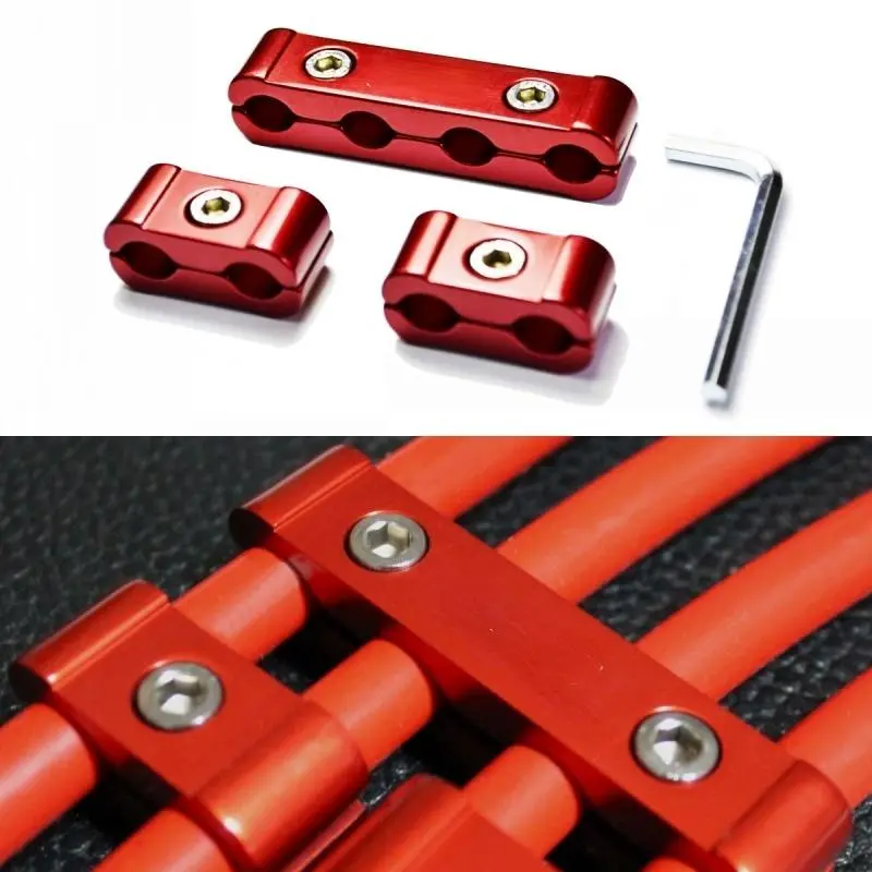 Automotive spark plug wire clip splitter wire ignition cable clip automatic decoration 3 for 8MM/9MM/10MM car accessories auto parts automotive modification, spark plug wire separator fixed sleeve aluminum alloy three-piece wire clip