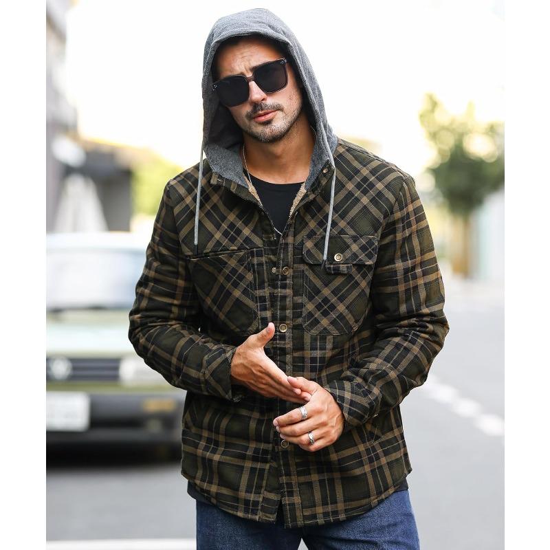HYPESTFIT Men's Corduroy Plaid Sherpa Lined Flannel Shirt Jacket Fleece Coat
