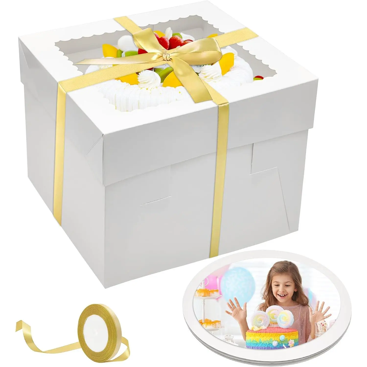 3 Pack Cake Boxes(10x10x8 Inches),White Bakery Boxes with Window,cardboard cake boxes,Cake Boards Decorating Supplies for Birthday,Mother's Day,Wedding,Party, Giving,Cake Box 10 inch