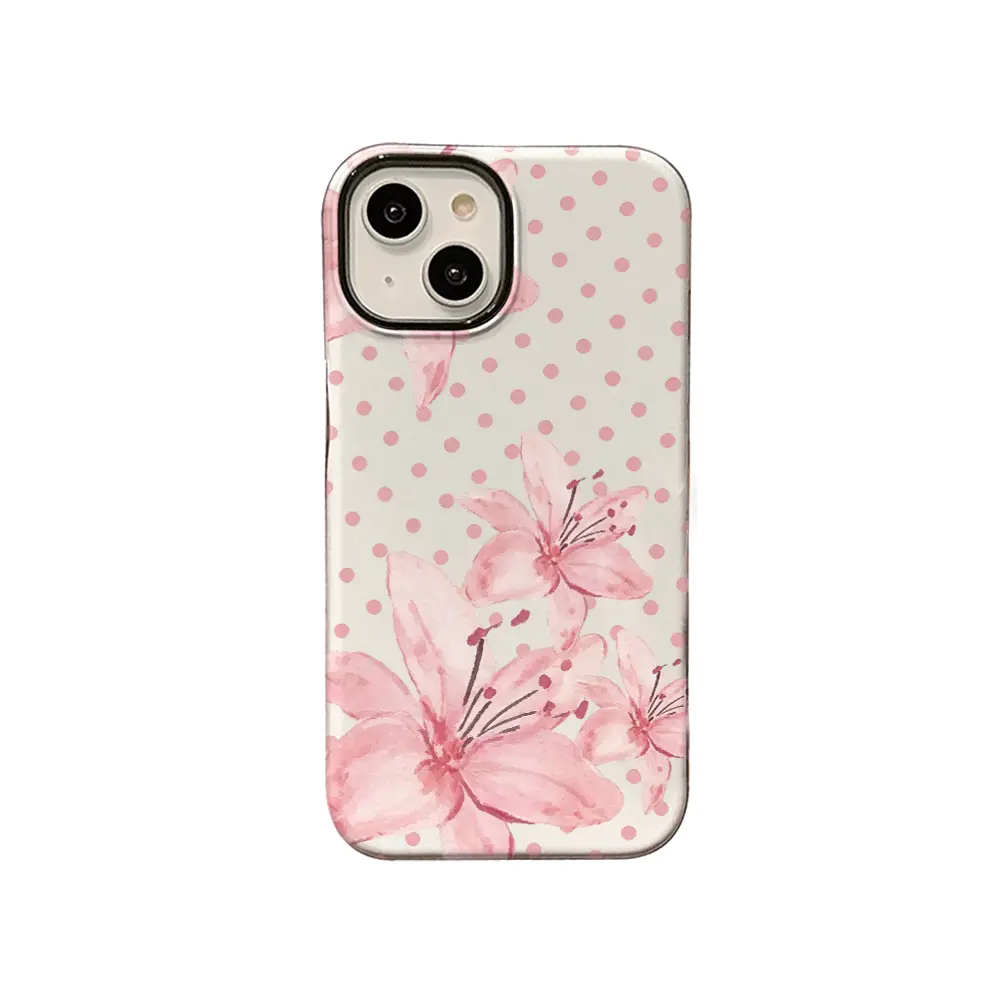 Pink Watercolor Lily Polka Dot Smartphone Casing - Soft Cottagecore Flower Cover, Gentle Romantic Botanical Shell for iPhone 17,16,15,14,13,12,11 Plus Pro Max, Protection-Focused Gift for Handheld Cellphone Devices