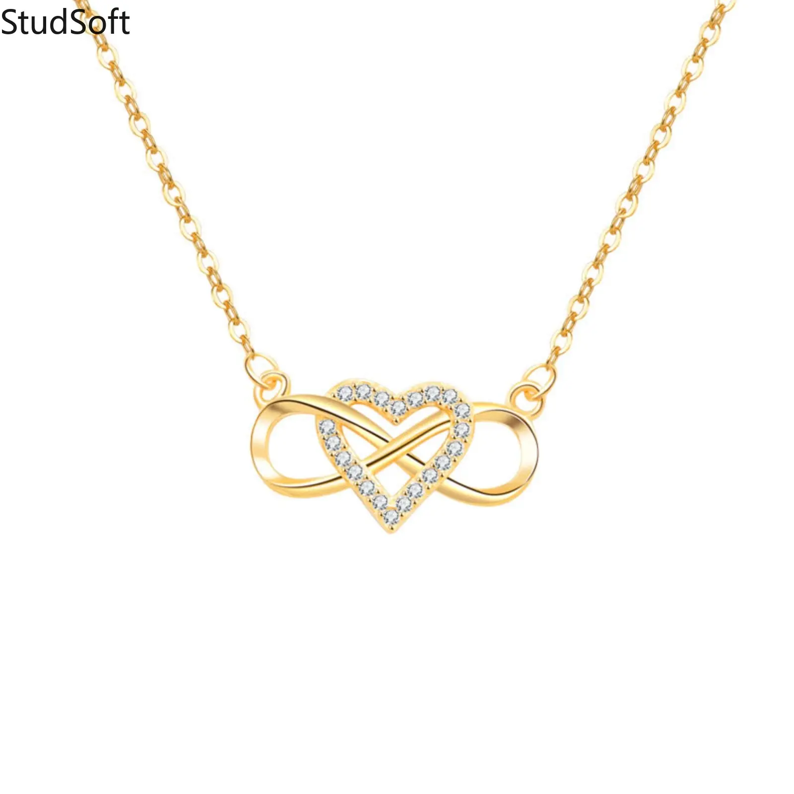 Women's Elegant Gold Infinity Heart Love Necklace - Sparkly Cubic Zirconia Pendant, Dainty Adjustable Extension Chain-Link Choker, Female Sports & Outdoor Birthday Gift Accessory