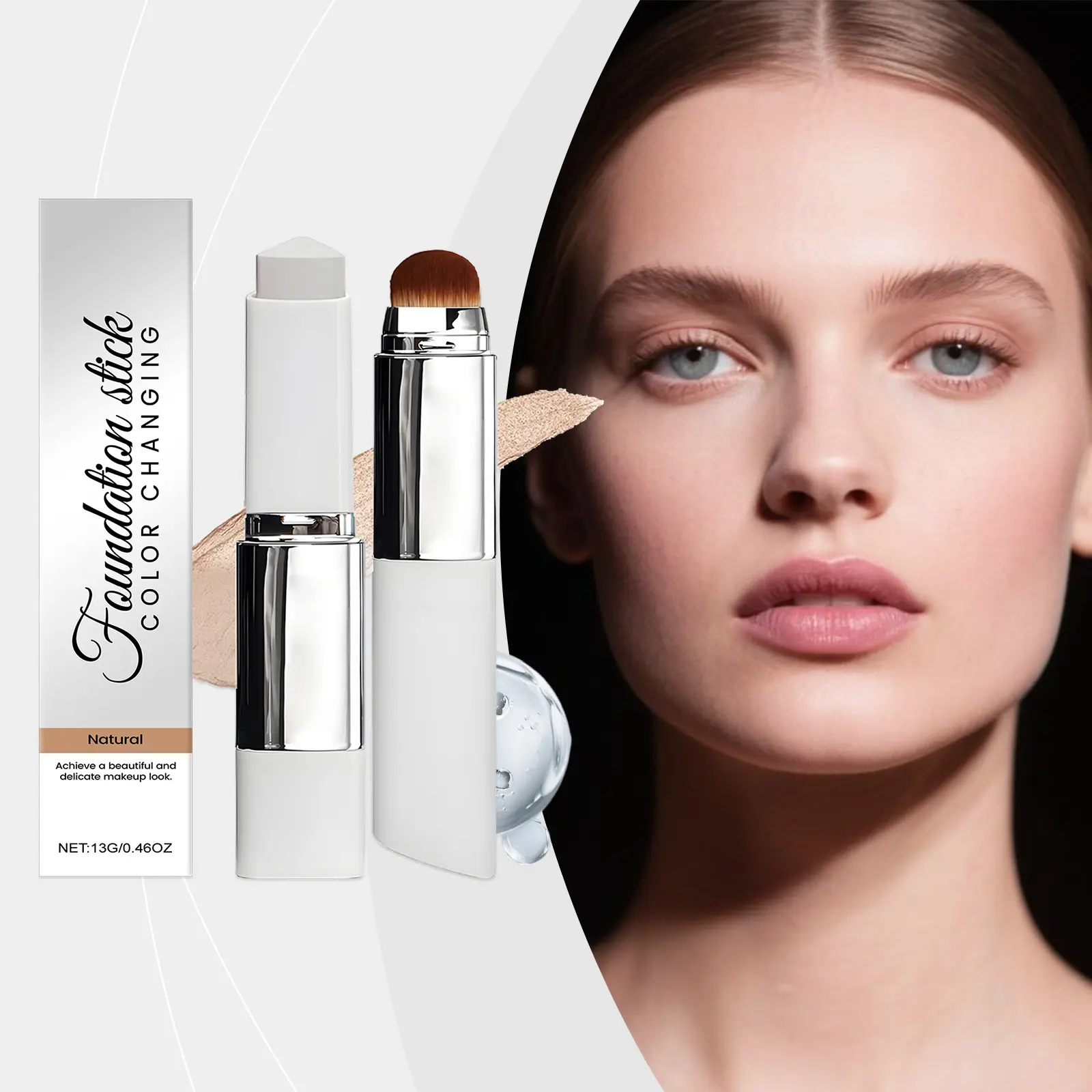 2-in-1 Color Changing Foundation Stick Hydrating Concealer Lightweight Face Makeup Long Lasting Breathable Base Seamless Tone Adjusting Cosmetics Dewy Finish Flawless Skin Coverage for Blemishes Dark Circles Daily Wear Travel Beauty Essential