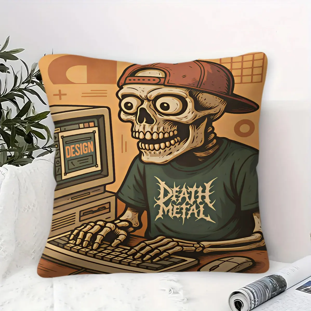 45x45cm Vintage Designer Fun Skull Pillow, machine washable, trendy print, plump soft filling, decorative cushion suitable for trendy home sofa (including pillow insert)