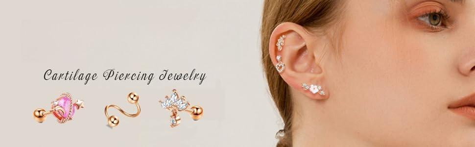 9Pcs 16G Stainless Steel Cartilage Earring Set Saturn, Moon & Flower Piercing Jewelry | Helix, Tragus, Conch & Daith Studs | Hypoallergenic Ear Curation Kit