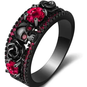 Retro Vintage Stainlless Steel Black Gold Plated Gothic Skull Hallloween Biker Ring