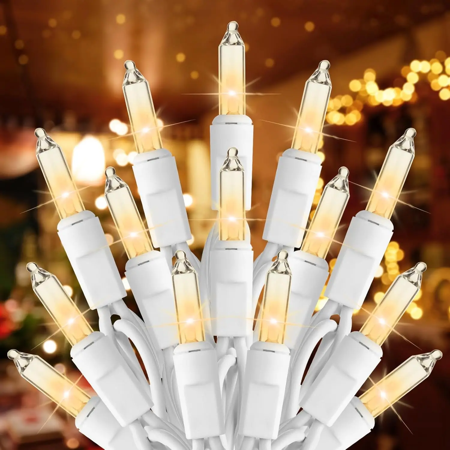 Brightown Christmas Lights, 100-Count 20ft Clear Incandescent Bulb Mini String Lights for Indoor Holiday Decor, Christmas Tree Garland Wedding Party Multi-Use Decoration, White Wire