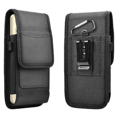 Men's Nylon Fabric Vertical Waist Pouch, Double Layer Belt Clip Holster with Carabiner, Quick Phone Access, Card Holder Ready, Universal for 5.5"-6.9" Phones - Father's Day Gift for Sports & Outdoor Camping Hiking