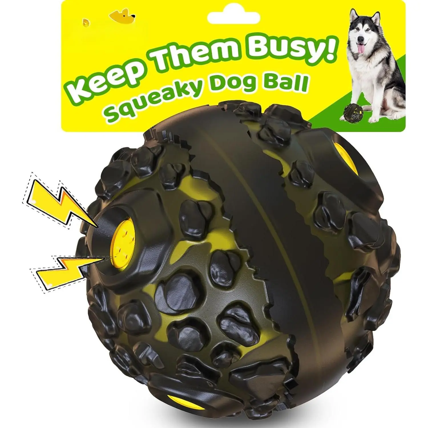 Ball for Aggressive Chewers - Interactive   Giggle Balls Fun Squeaky Sound to Keep Them Busy, Durable for Small Medium Large Breeds, Rubber  Toys, As Seen  TV, Black & Yellow