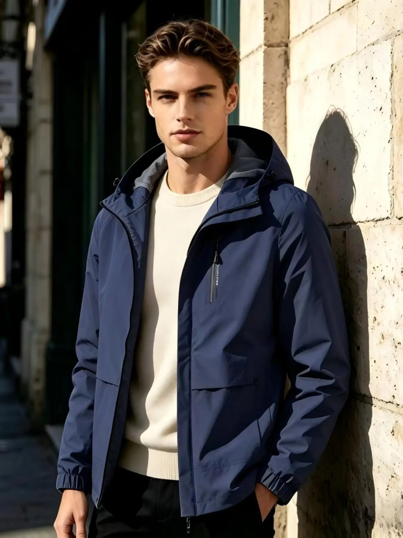 Men's Hooded Windproof Waterproof Casual Outdoor Jacket, Lightweight Breathable Outdoor Hiking Camping Travel Coat, Daily Commute Wear