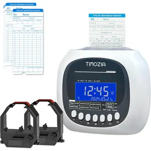 Time Clock for Employees Small Business, 6 U.S. Time Zones, Automatic Daylight Saving & Auto Time Update, Punch Card Time Recorder with 6 Punches Per Day 50 Time Cards and 2 Ribbons (White)