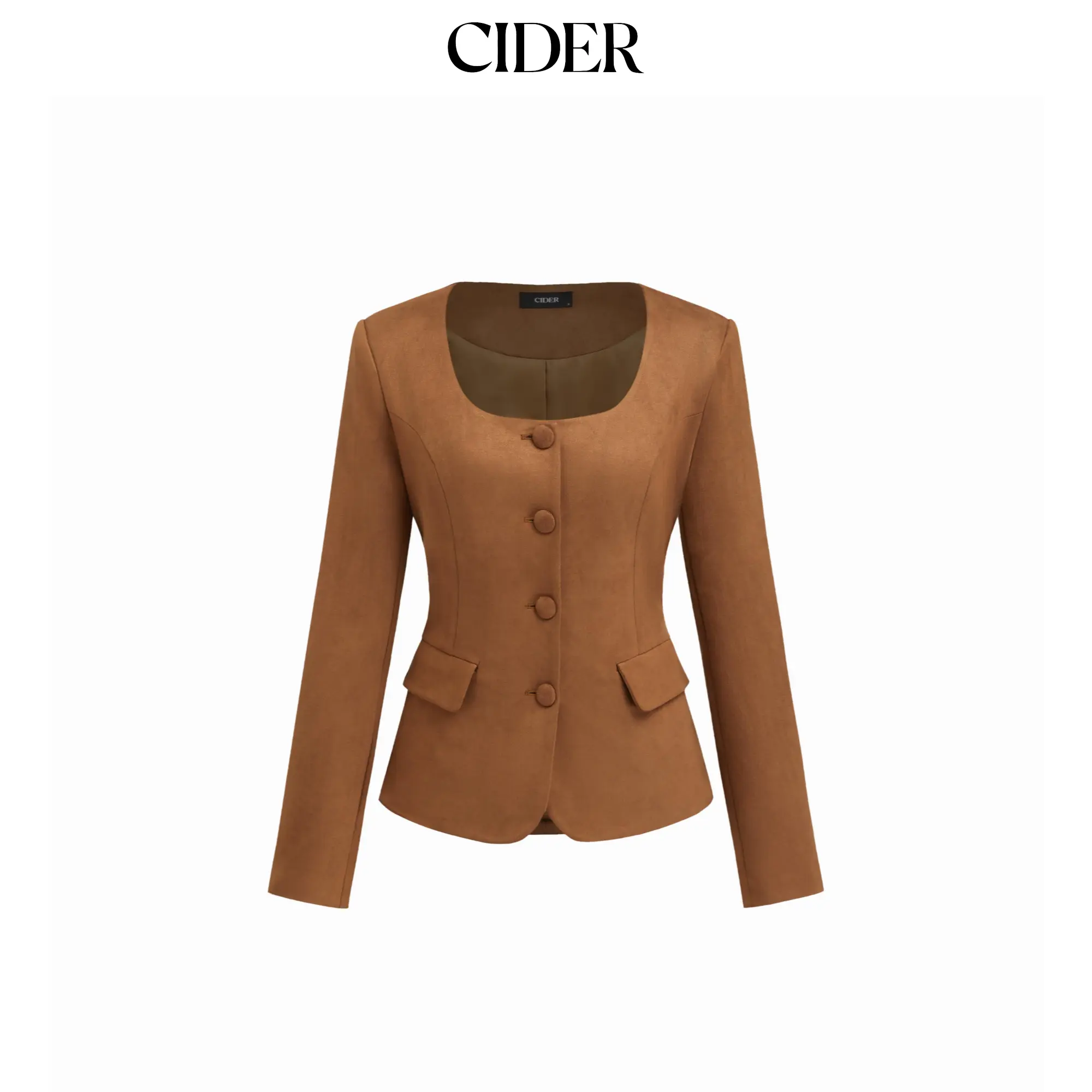 Cider Suede Square Neck Long Sleeve Blazer SohoChic