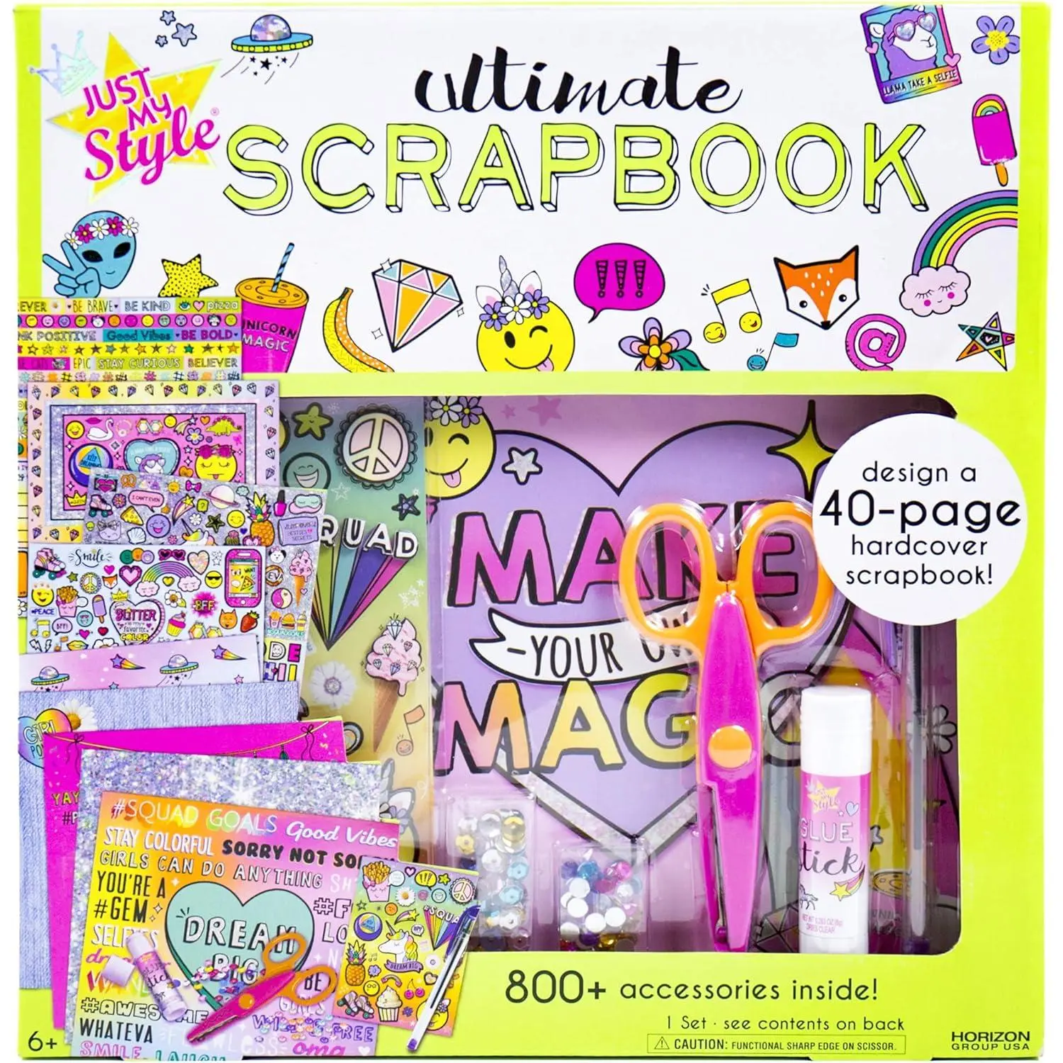Just My Style Ultimate Scrapbook, Personalize and Decorate A 40-Page DIY Scrapbook, Great for Travel, Road Trips & On-The-Go, Memory Keeper Scrap Book for Kids & Tween Ages 6, 7, 8, 9,Beige