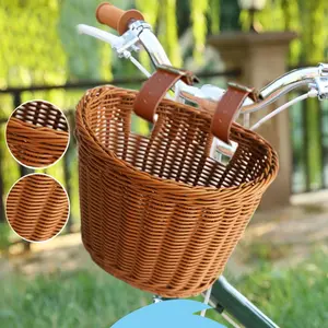 1pcs Imitation Rattan Plastic Storage Basket, Skateboard Stroller Child Bicycle Basket, Large Small Electric Bike Basket, Handmade Bicycle Basket