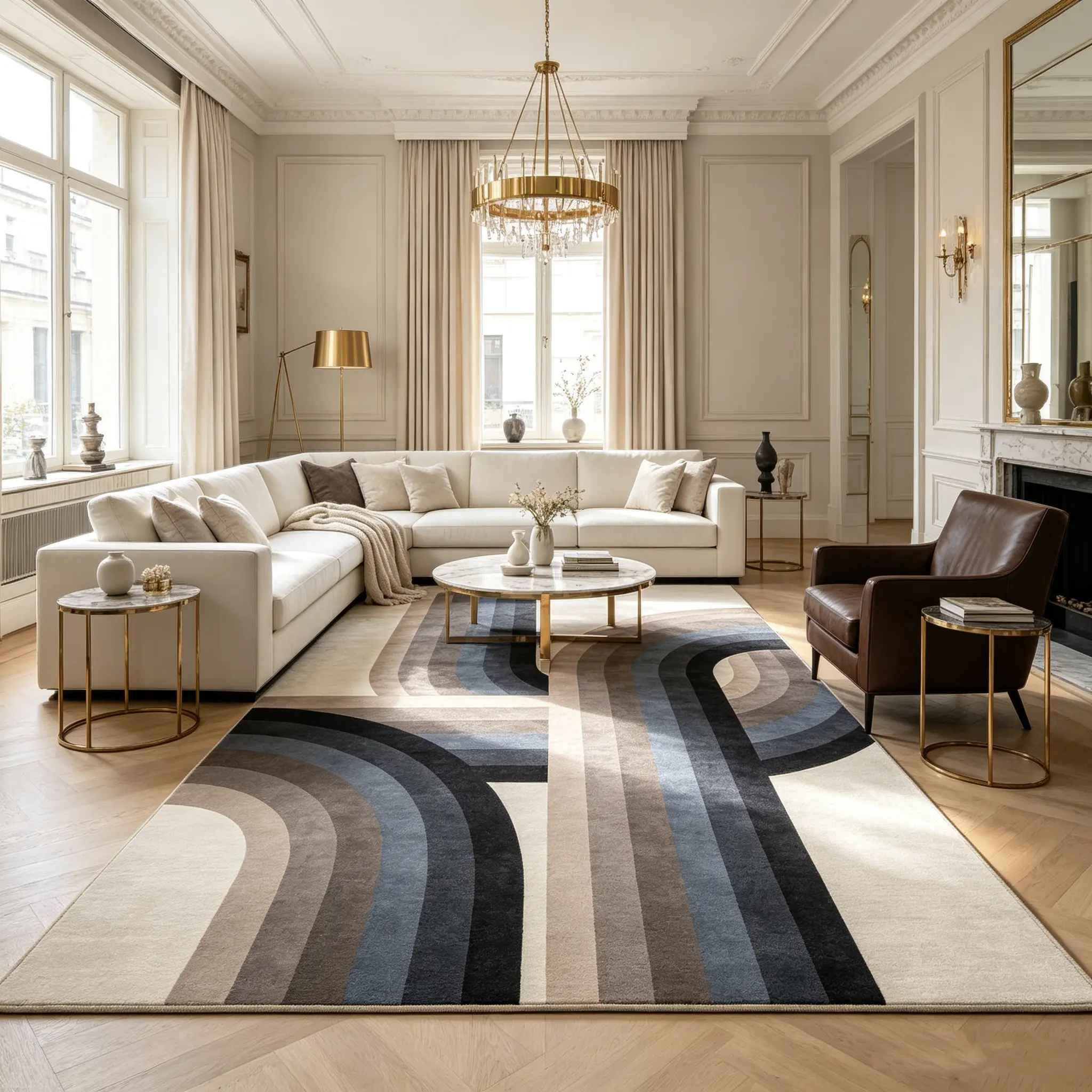 Modern Floor Carpet Geometric Abstract Striped Area Rug Thin Low Pile Non Slip Machine Washable Soft Pet Friendly Indoor Mat Retro Home Decor for Living Room Bedroom Kitchen Office Apartment Farmhouse Hallway