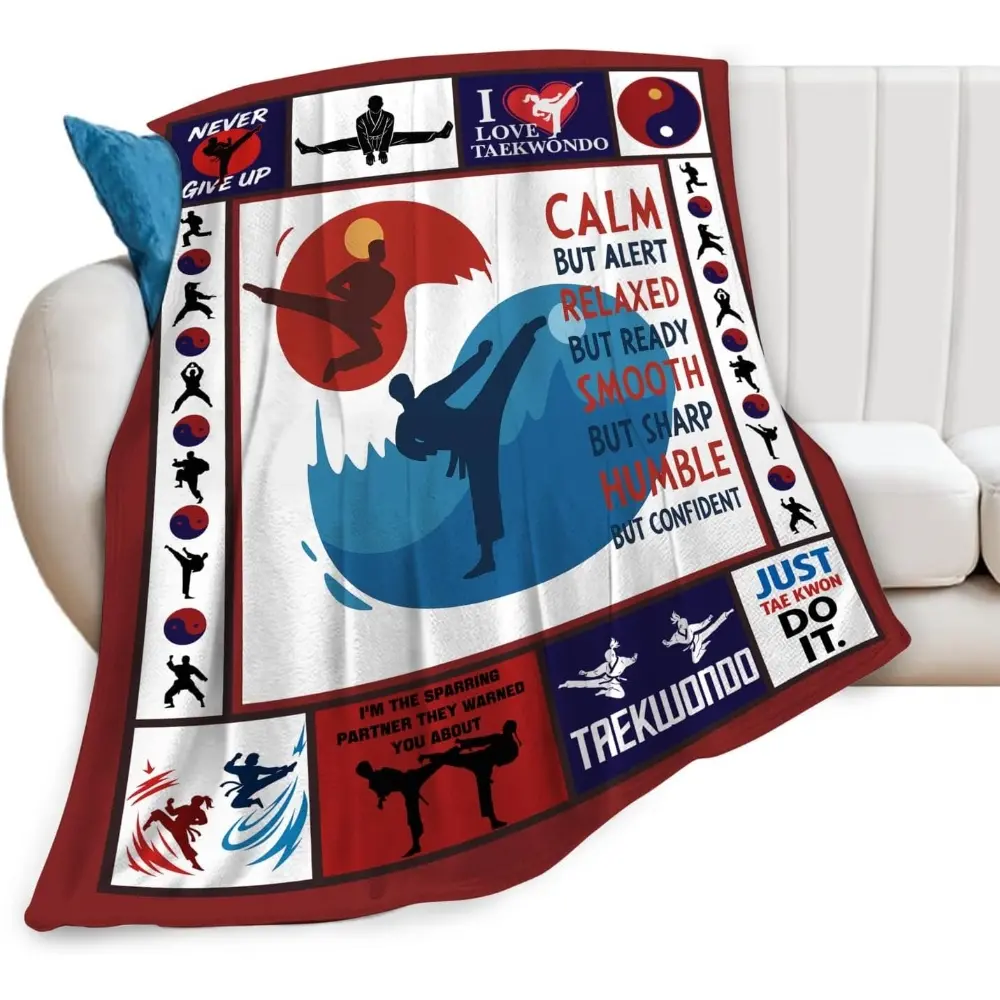 1PC Taekwondo Blanket Sports Tae Kwon Do Throw Blankets Soft Cozy Warm Fuzzy Fleece Flannel Fans Throws Stuff Gifts for Girls Boys Men Women Bed Couch Bedding Decor