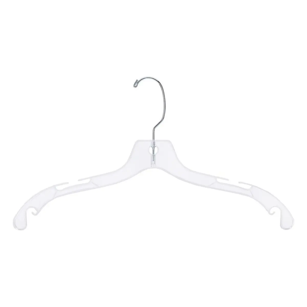 Clear Plastic Dress Hangers for Lightweight Fabrics, Case of 20 with Chrome Swivel Hook and Notched Shoulders, for Retail Stores or Home Closet