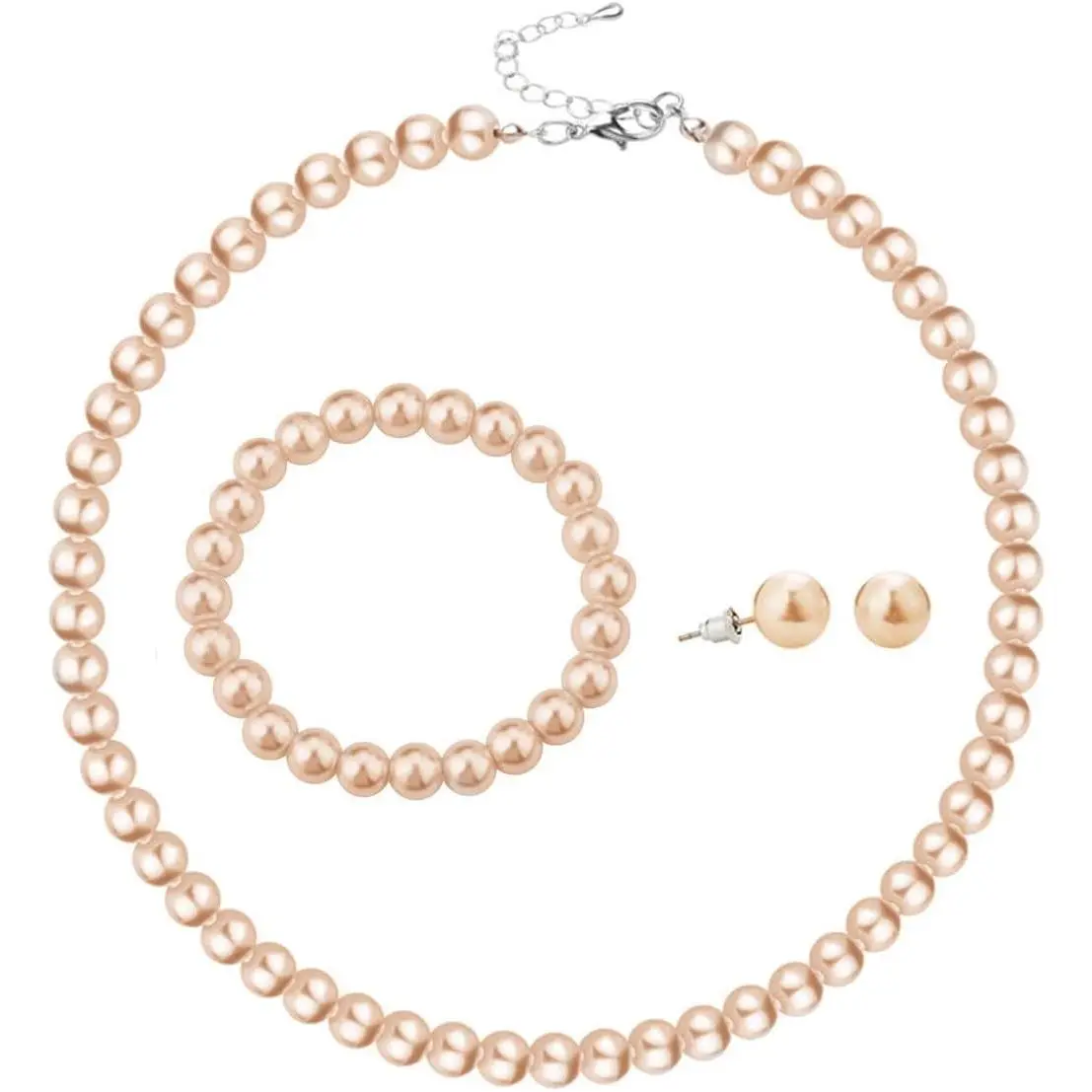 10mm Faux   Set for Women, Classic 3- Necklace Bracelet and Earring Set,  Fashion   for Mom Wife