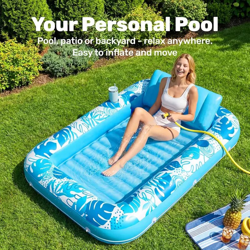 Inflatable Maple Leaf Water Bed, L/xl Twin Inflatable Pool Float with Pillow and Cup Holder, 4-In-1 Sun Lounger, Party Gift, Pool Rest Bed