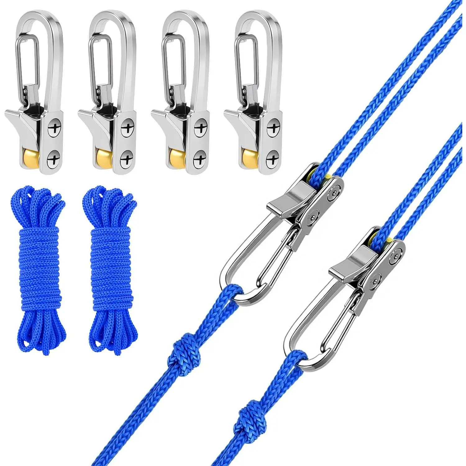 Rope Tie Tightening Tool - 6*Paracord Adjusters Roller and 4*10Ft Ropes Set | 35 Lbs Load Capacity Rope, 115 Lbs Load Stringht Tensioner Alloy Buckle Tie Down for Camping, , Guy Lines, Outdoors Camp