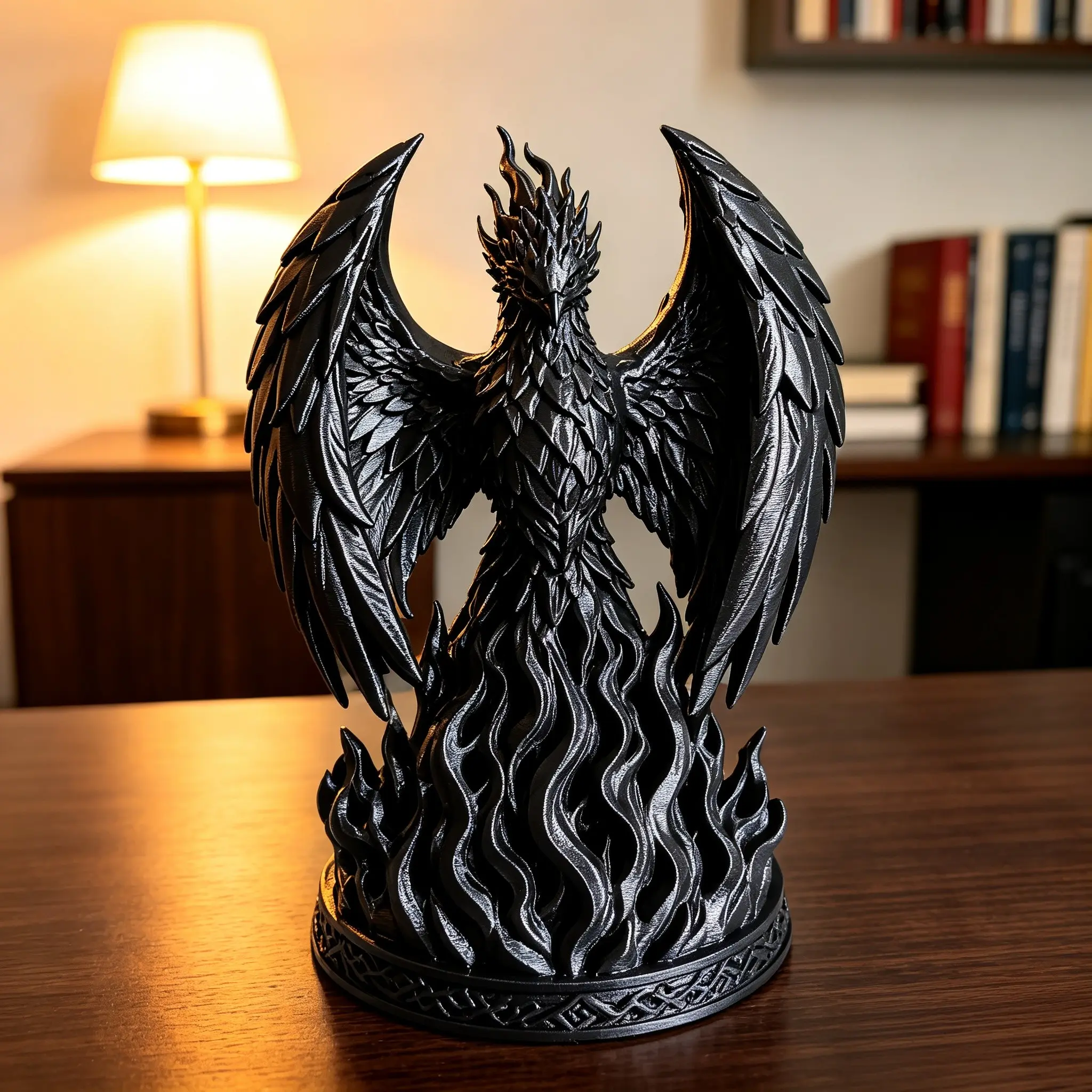 Gothic Phoenix Statue, Dark Fantasy Resurrection Sculpture, Celtic Base Flame Phoenix, Home Decor for Bookshelf Desk, Perfect Gift