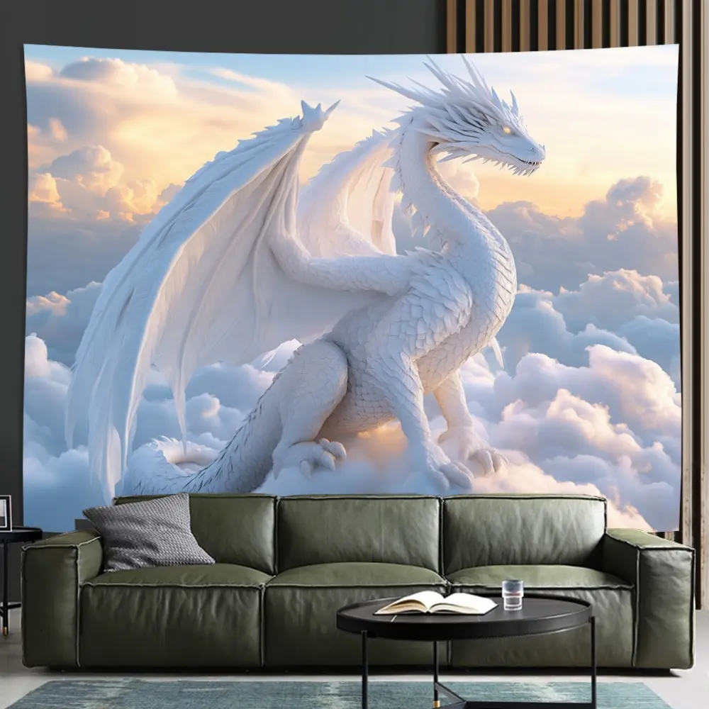 Glam Style Polyester Dragon Wall Tapestry - Clouds and Sky Themed Room Art Hanging Ornament, Feather-Free, Creatively Designed for Living Room, Bedroom Decor