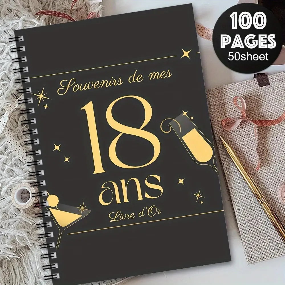 18th Birthday Memory Book for Teens, Collect Wishes & Messages, Record Important Moments, Adult Gift Idea, Spiral Binding, Flat Laying