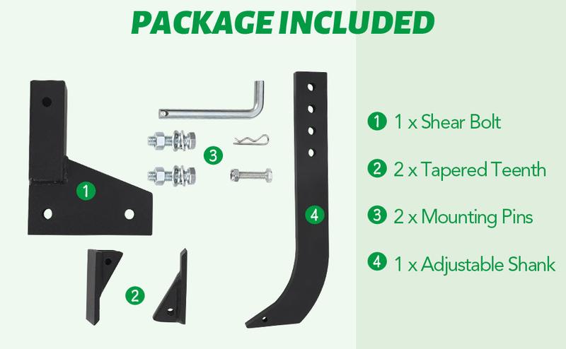 GARVEE Heavy Duty GARVEE Hitch Mounted Ripper and 18'' Shank Middle Buster Plow for ATV/UTV Tractor, Easy One-Pin Mounting, Ideal for Lawn Ripping and Trenching Tasks with 2" Receiver Compatibility.