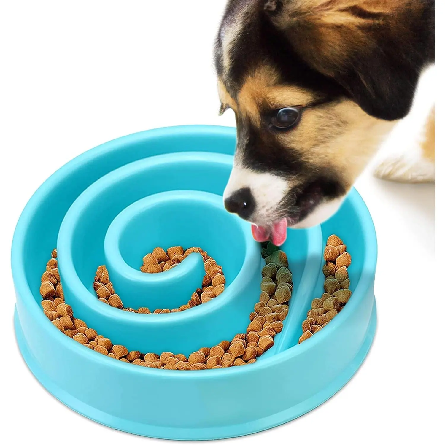 Slow Feed Bowl, Spiral Design Encourages Slow Eating, Interactive, 8”, Non-Slip Base, Portion Control, Blue, 1 count