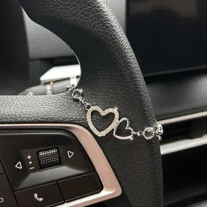Stone Heart Car Pendant, Steering Wheel Decor, Sparkling Crystal Heart Pattern, Simple Fashion Women's Car Accessories