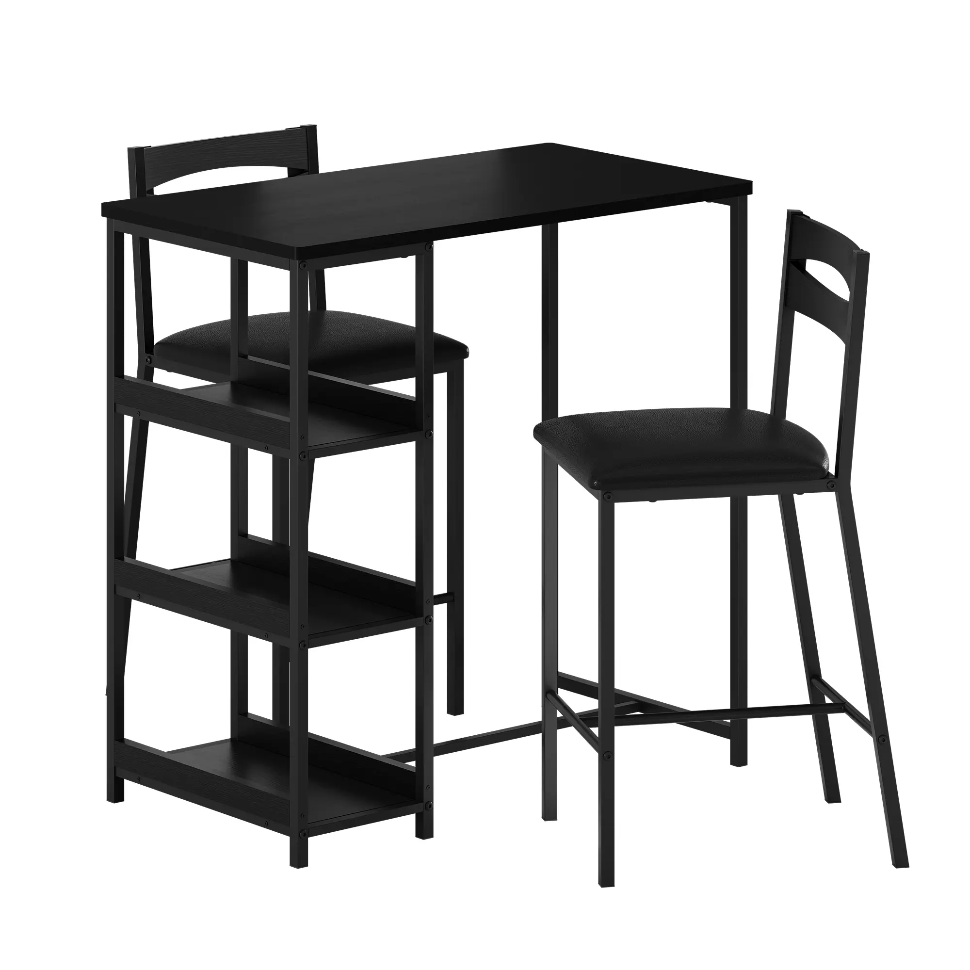 3-Piece Kitchen Table Set with Storage Shelves, 36" Wood & Metal Dining Table with 2 Upholstered Chairs for Small Apartments & Breakfast Nook