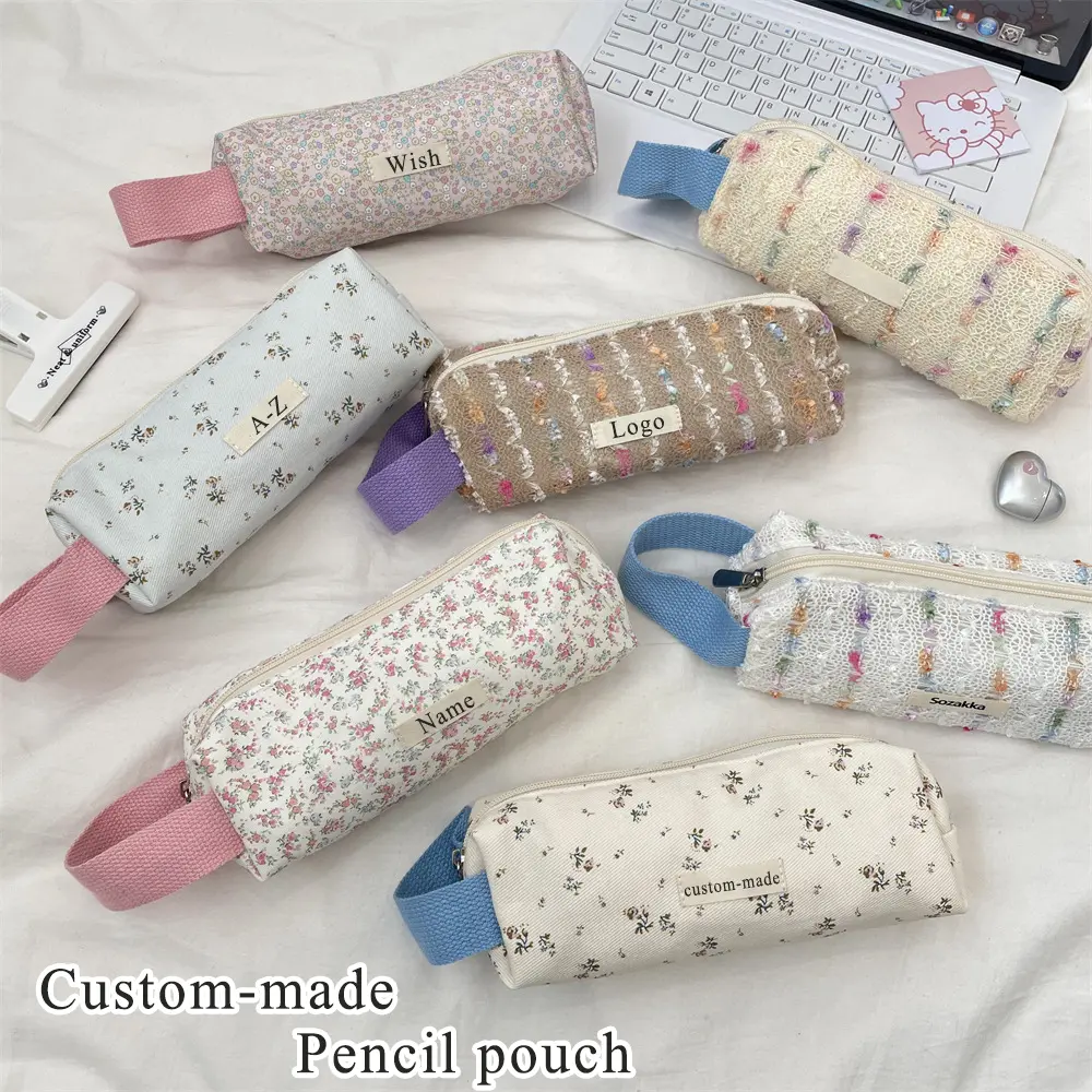 Fahsion style Custome-made name, logo, leters, or wishes, floral portable pencil Punch for students, portable large-capacity stationery bag, pencil case cosmetics bag, Floral Pattern