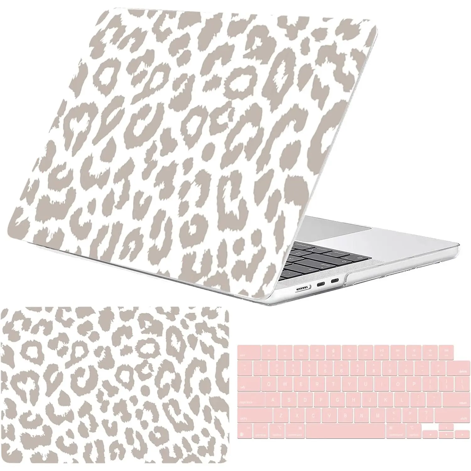 Compatible with MacBook Air 13.6 inch Case 2022-2025 Release M4 A3240 M3 A3113 M2 A2681,Sturdy Protective Laptop Hard Shell &Keyboard Cover for MacBook Air 13 inch Case(Grey Leopard Cheetah)