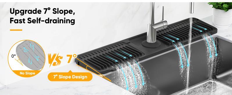Kitchen Sink Faucet Mat, Silicone Folding Splash Guard, Draining Mat with Button Lock, Sink Faucet Protector, Sink Accessories for Kitchen