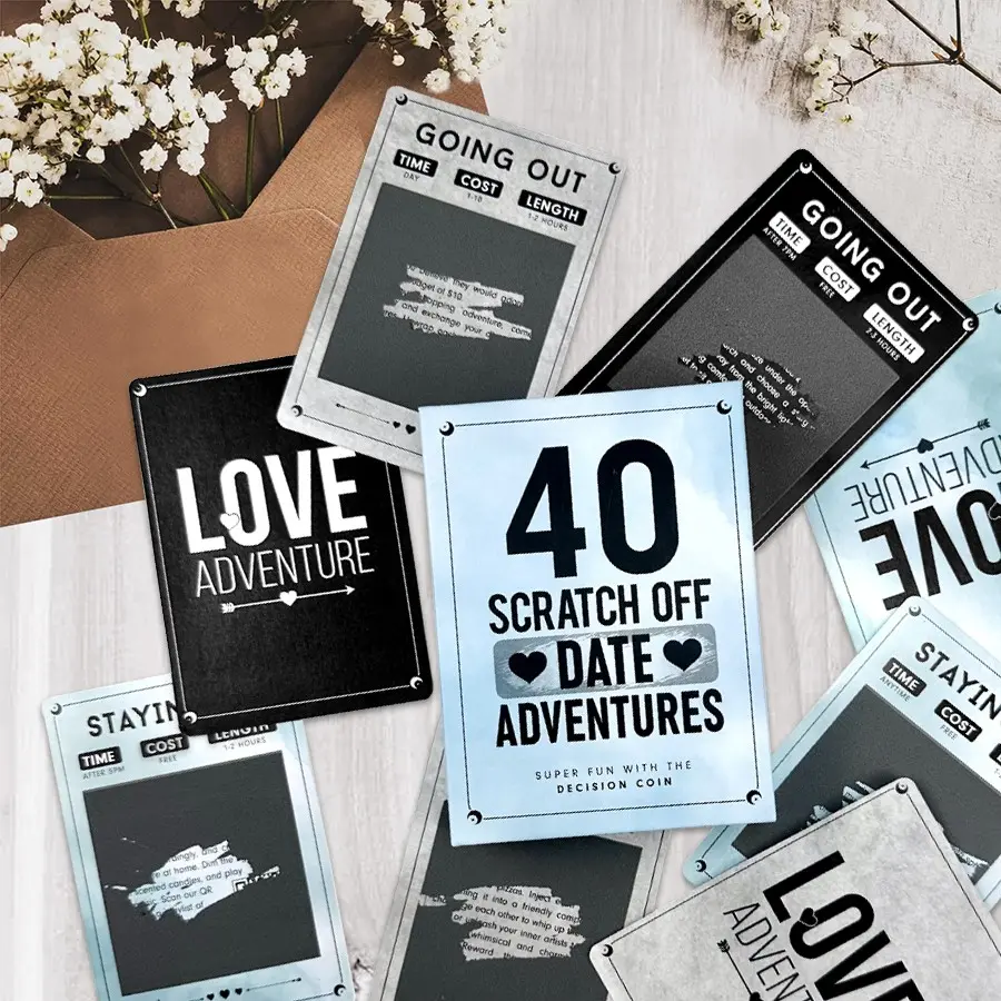 40 Scratch Off Date Adventures | Couples Scratch Off Date Idea Cards With Decision Coin To Bring Fresh Fun To Your Romantic Nights