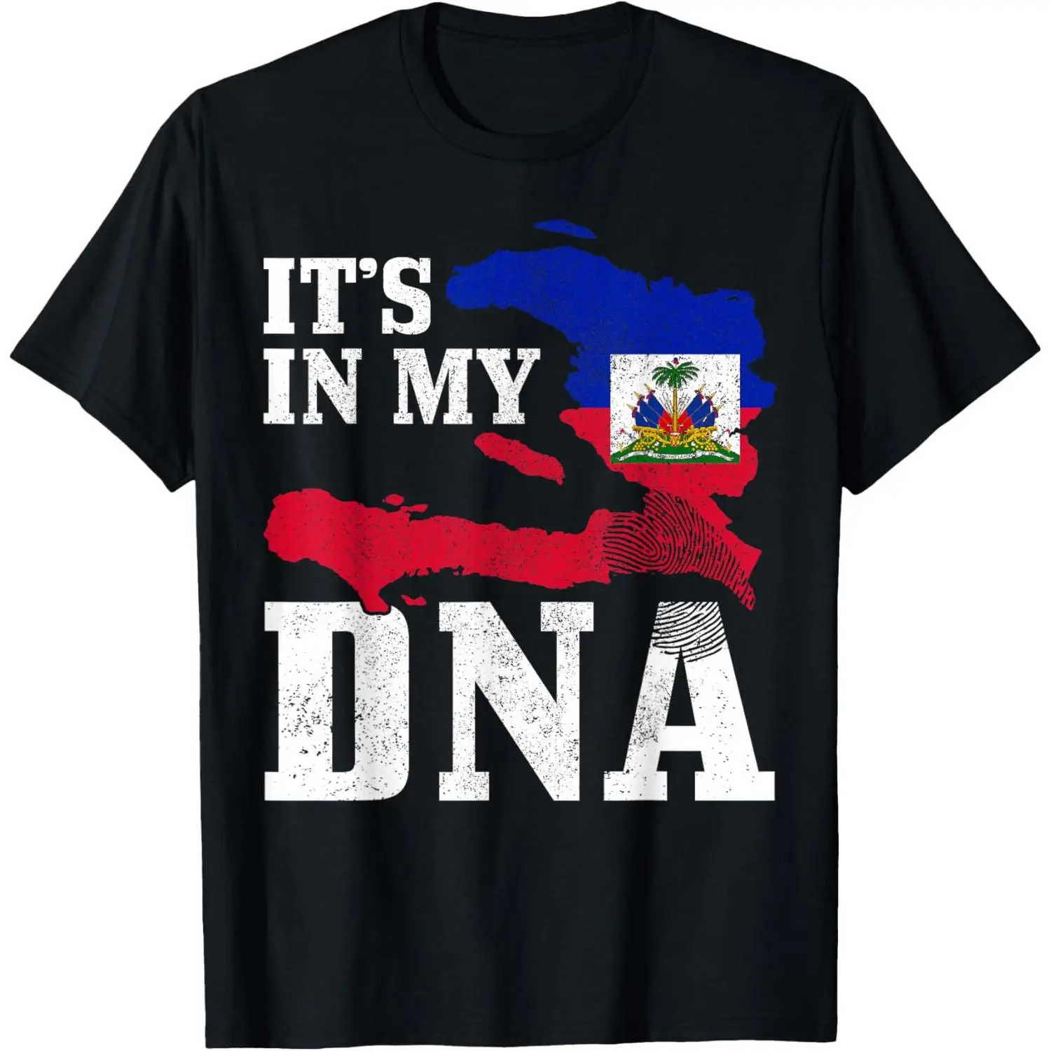 Haitian Pride Crew Neck Sports Top - Relaxed Fit, Cold Wash, DNA Motif, Haiti It's in My DNA Fingerprint Flag Pride Wear T-Shirt, Sporty Chic, Affordable Quality