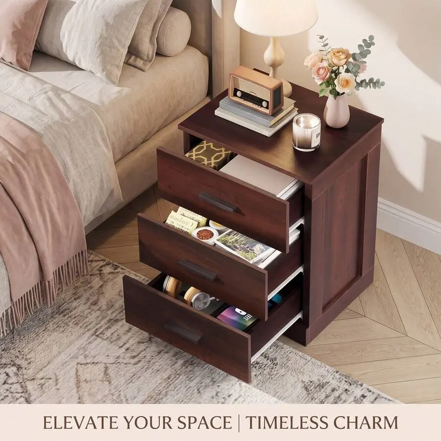 Modern 3-Drawer Wooden Nightstand With Spacious Storage; Suitable For Bedrooms, Living Rooms, Dormitories, And Compact Living Spaces.