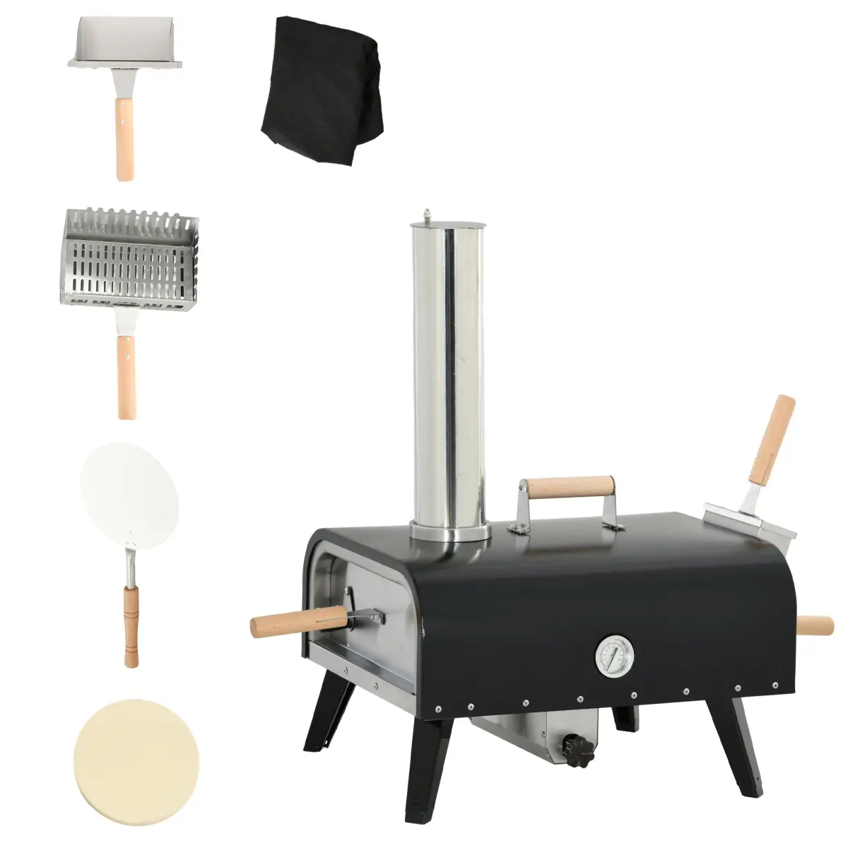 AobtkelOutsunny Outdoor Pizza Oven with 12" Rotating Stone, Peel and Cover, Portable Pellet Wood Fired Pizza Maker with Foldable Legs, Stainless Steel Pizza Grill for Outside, Backyard, Outdoor Kitchen On-Site