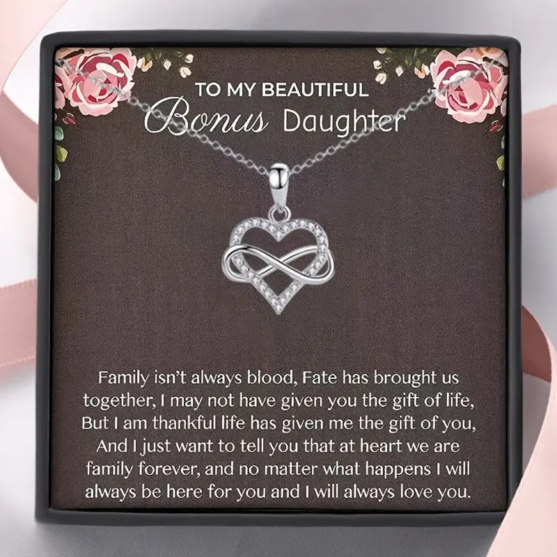 Give My Beautiful Stepdaughter an Infinite Heart-Shaped Necklace with Additions And Boxes, Gifts for Stepdaughter, Birthday Presents, Christmas Gifts