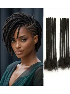 10 pcs Dreadlock Extensions Human Hair, Interlocked Dreadlock Extensions Human Hair Handmade Permanent Dreads Extensions for Men/Women/Kids  black Braided Dreads Wave