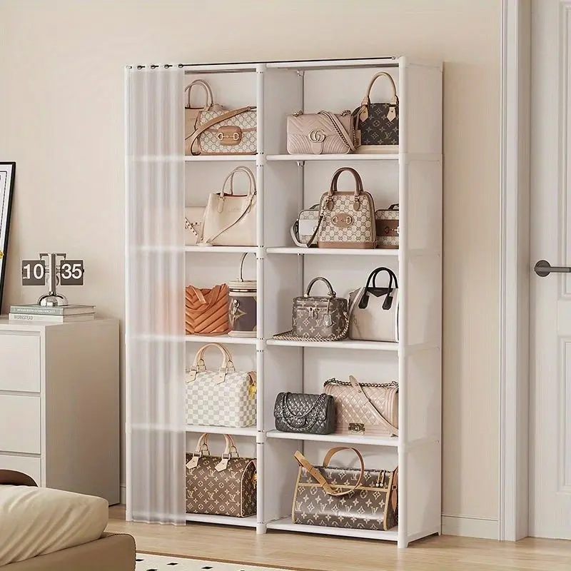High Metal & Plastic Storage Cabinet with Dust Cover, Ideal for Clothes Shoes Accessories, Bedroom Closet System, Durable Organizer Rack
