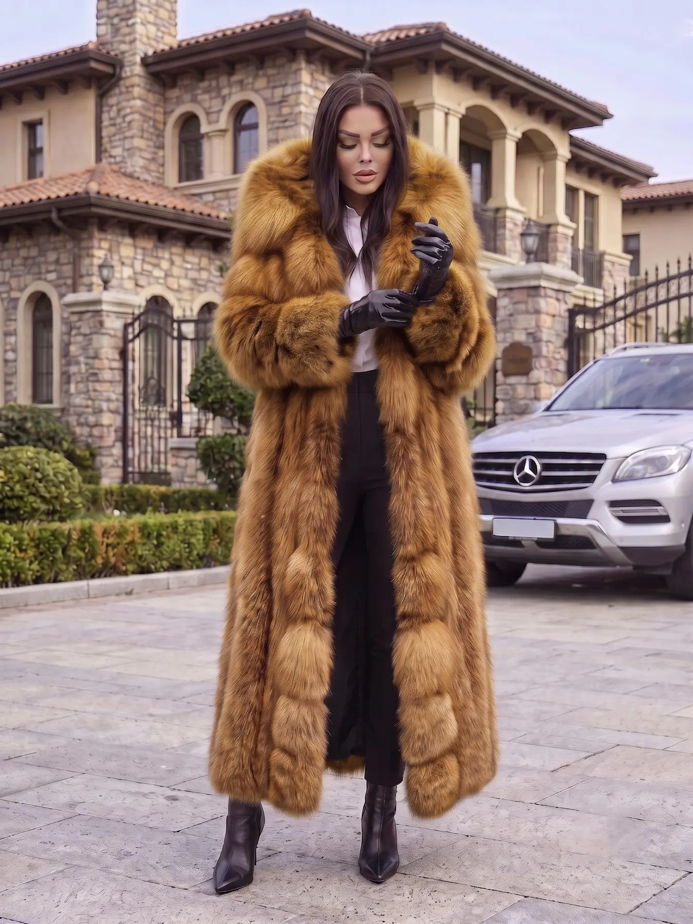 Women's Loose‑Fit Long Hooded Faux Fur Coat, Luxe Plush Outerwear, Fall Winter Trendy Festival Party & Street Style, Elegant Unique Outfit