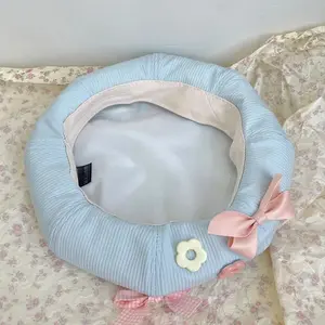 Sweet girlish pink bow-decorated beret student Japanese street artist hat