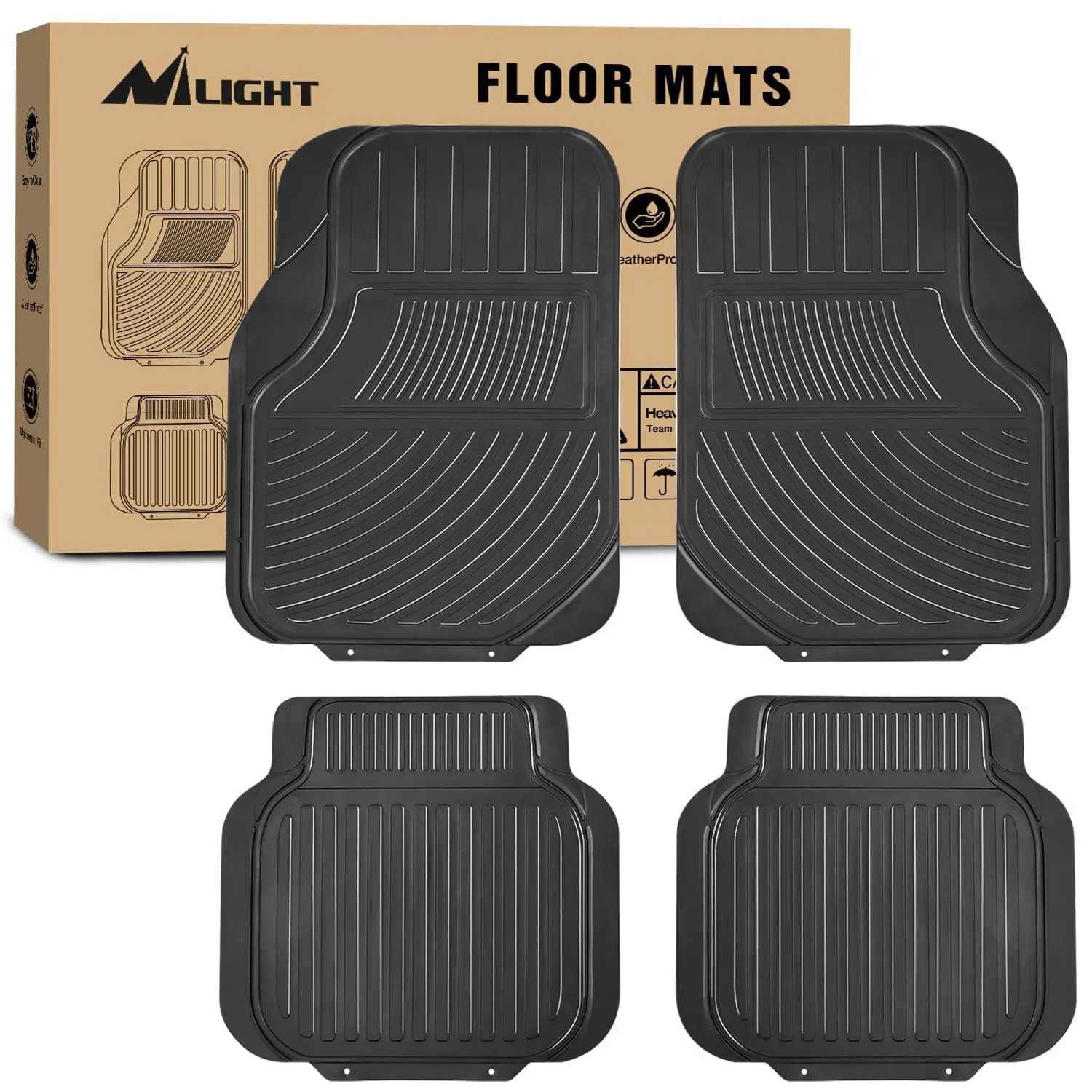 Nilight 4Pcs Rubber Cargo Mat Floor Mats, Universal Trim-to-Fit Protector for Most Vehicles, Protector Mat Floor Mats