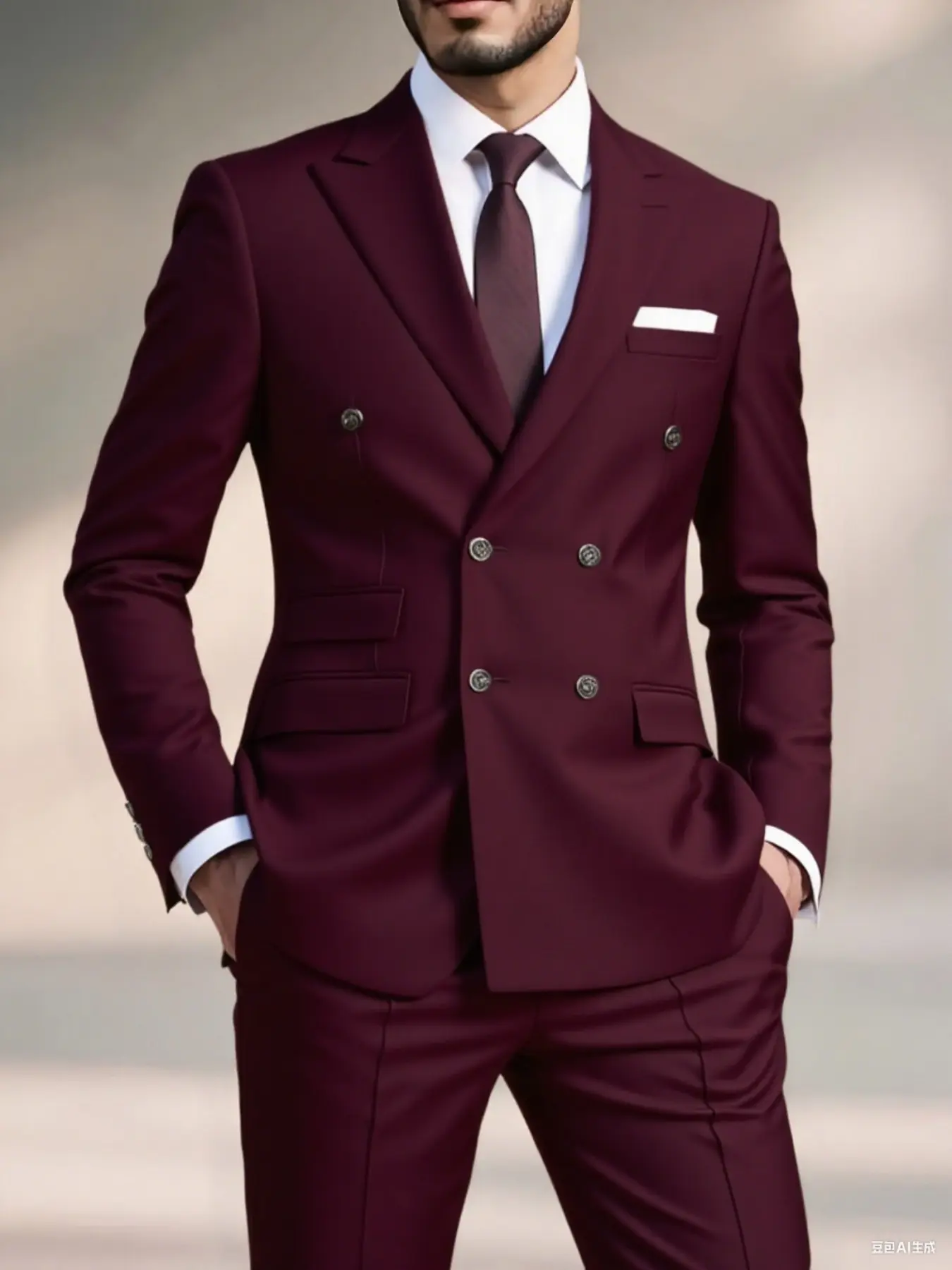Men's Professional 2-Piece Suit Set Double Breasted Peak Lapel Solid Elegant Office Party Wedding
