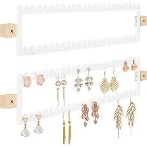 2 Tier Earring Holder Organizer Wall Mounted,2PCS Metal Earring Display Storage with 96 Holes and 92 Grooves Hanging Jewelry Organizer Tree for Stud/Hoop/Dangle Earrings Necklace(White)