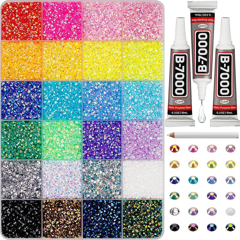 32000Pcs 40 Colors Jelly Rhinestones 3mm Multicolor Resin Flatback Gems for Diamond Art Bedazzler Kit with 3Pcs 10ml B7000 Jewelry Glue for Crafting Book Shoes Nail Art Glitter Bedazzling valentine's gift for bf valentine gifts valentine's classroom gifts