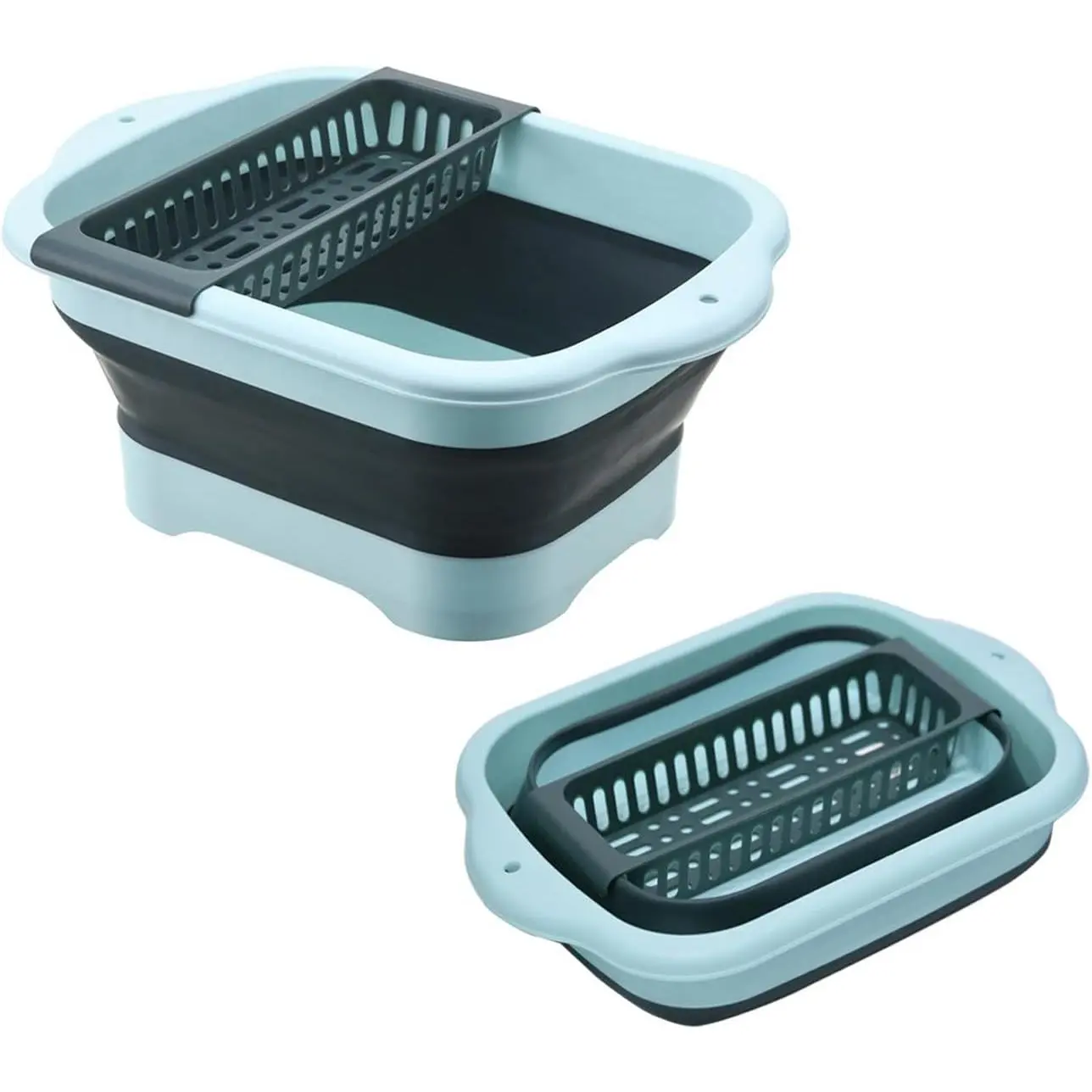 11L (2.91 Gallon) Collapsible Dish Basin with Drain Plug Space Saving Outdoor Multiuse Foldable Sink Tub Dishpan Portable Kitchen Storage Tray for Vegetable Washing Camping RV (Green)