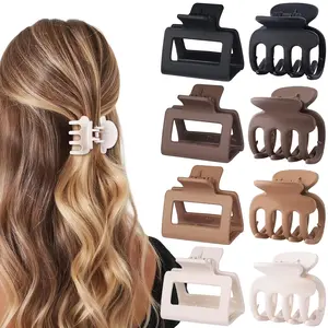 8 Pcs 2 Styles Matte Non-slip Small Claw Clips Combination, Brown Rectangle Square Jaw Clips for Thin Medium Hair, Hair Accessories for Women and Girls
